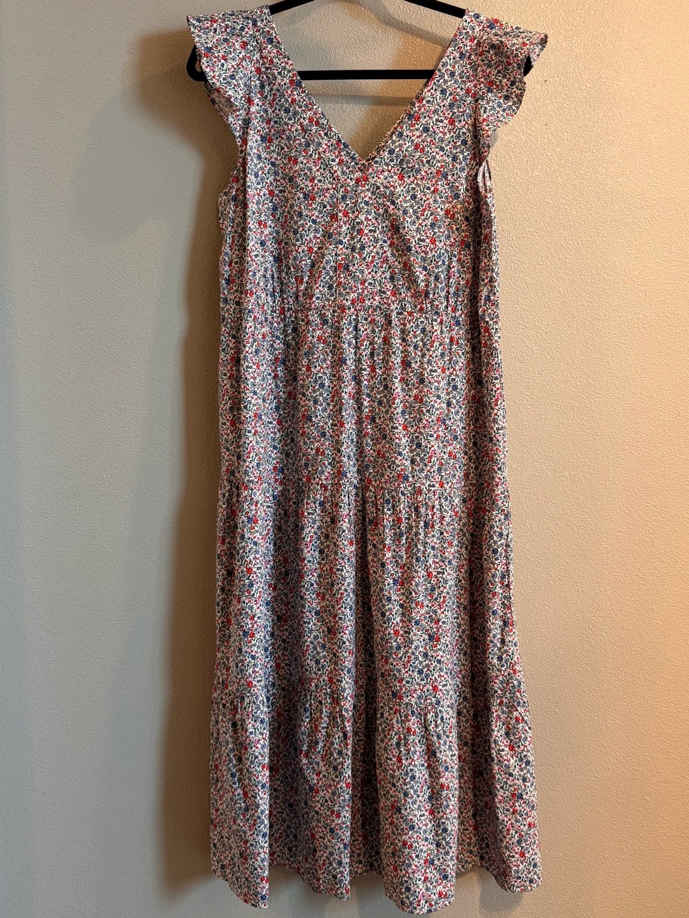 LOFT Floral Tiered Midi Dress with Ruffle Sleeves